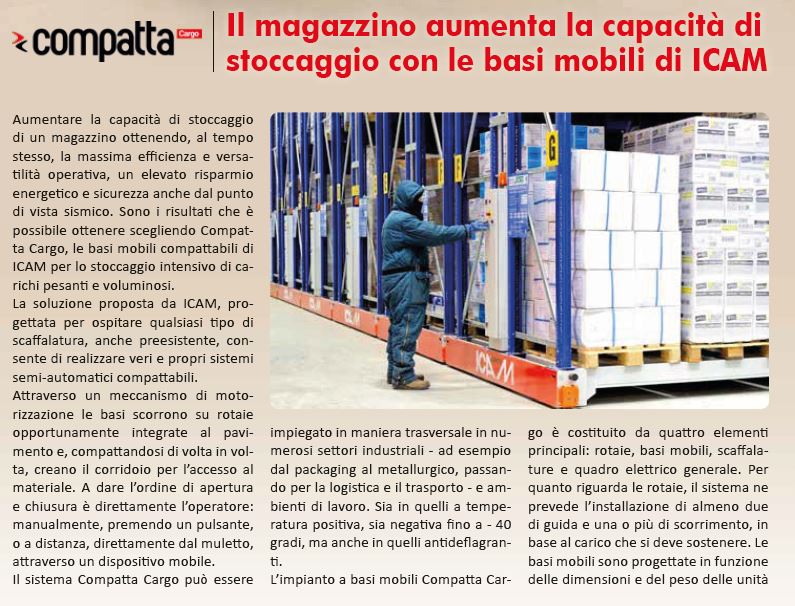 ICAM | Muletti Dappertutto | Il magazzino aumenta la capacità di stoccaggio con le basi mobili COMPATTA Cargo di ICAM