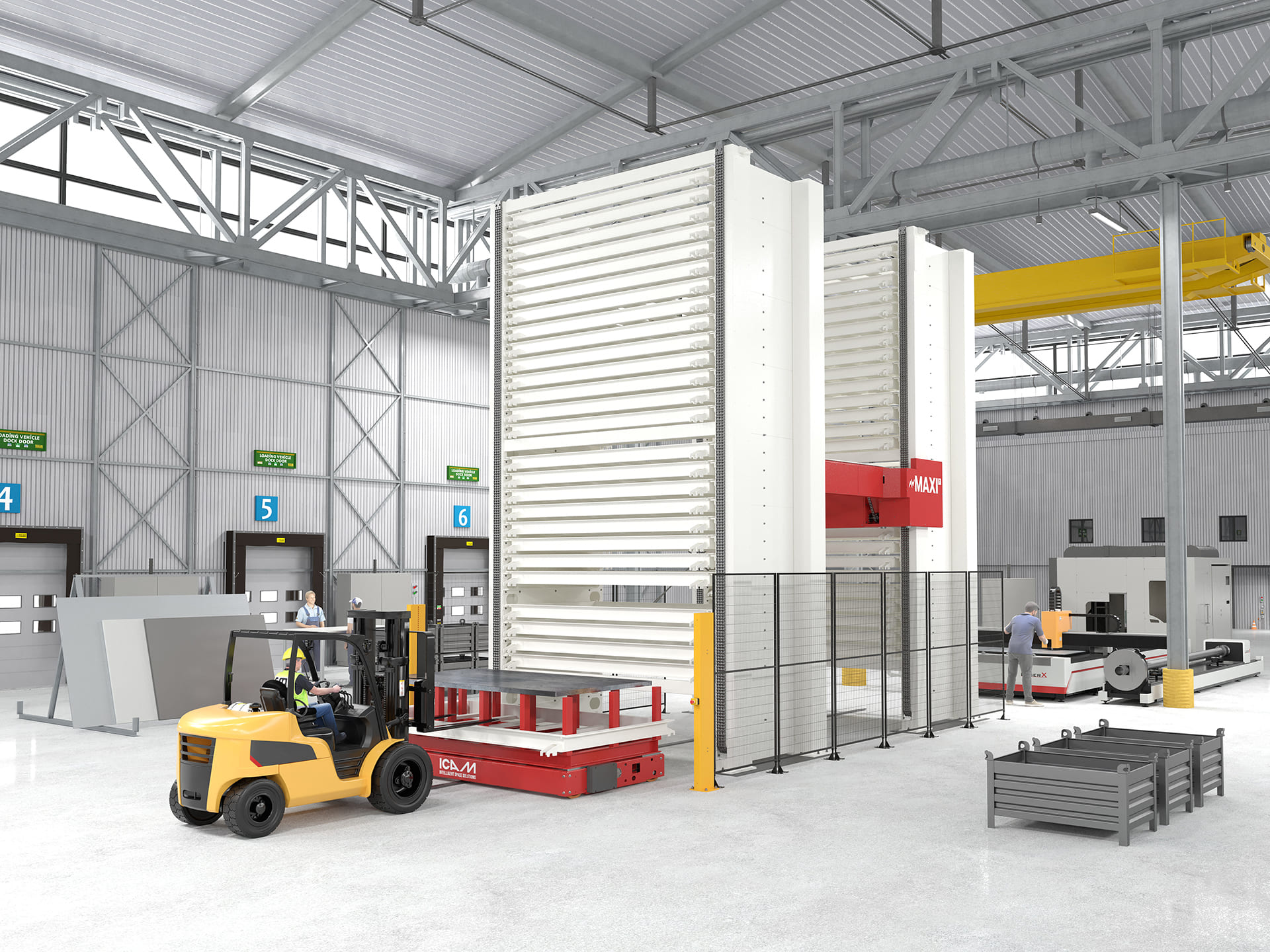 Magazzino automatico verticale per lo stoccaggio intensivo di pannelli e lamiere